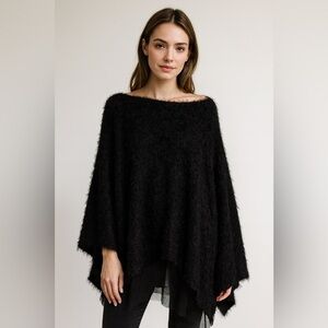 TOV Los Angeles Sweater Size 44 Black Contrast Mesh Long Sleeve Faux Fur Black